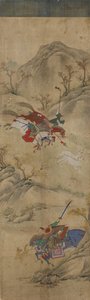 Hunting Scene (3 riders with rabbit and mythical animals) by Korean School