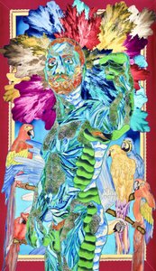Tropical Man With Macaws