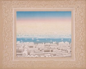 Aerial view of London with decorative border by Kronheim and Co