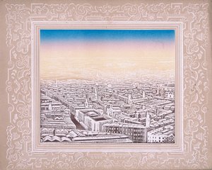 Aerial view of London with decorative border, c1845 by Kronheim and Co