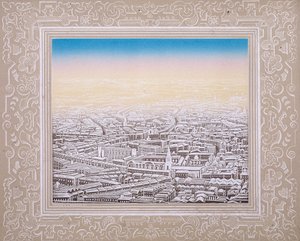 Aerial view of London with decorative border, c. 1845 by Kronheim and Co