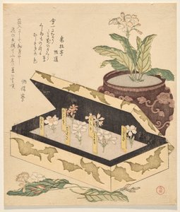 Assortment of primroses in a lacquer box by Kubo Shunman