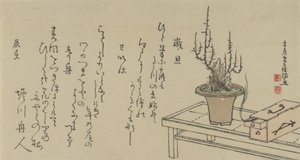 Bonsai Plum Tree on Bench and Box, 1796 by Kubo Shunman