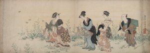 Four Girls and a Servant Enjoying Wild Flowers and Butterflies