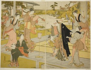 Oboshi Yuranosuke at the Ichiriki Teahouse, from scene VII in the Storehouse of Loyal Retainers by Kubo Shunman