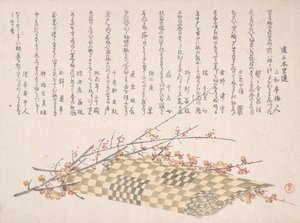 Plum Branches with Flowers and a Rolled Mat by Kubo Shunman