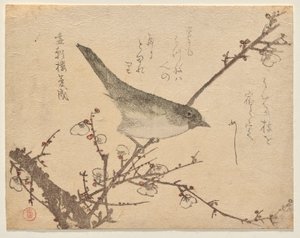 Warbler on Plum Branch by Kubo Shunman