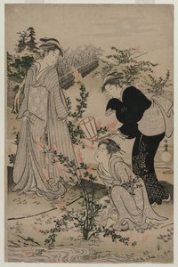 Women Cutting Branches of Bush Clover; The Noji Tama River in Omi Province, from an untitled series of the Six Tama Rivers