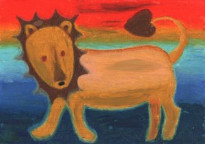 Golden Lion in Rainbow Sky by Kulik
