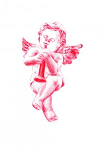 Red Cherub Playing Horn