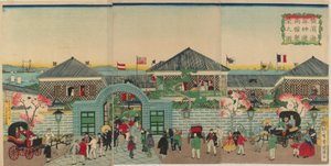 Picture of the Prosperity of Mercantile Establishments along Nakadouri on the Yokohama, Meiji era, 1870