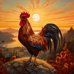a crowing rooster at sunrise 3
