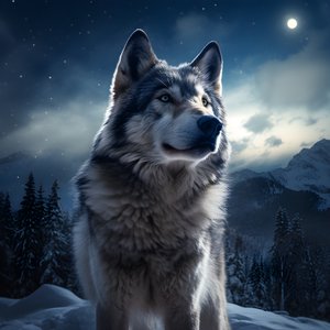A Majestic Gray Wolf Standing on a Snow-Covered Mountain Peak 2