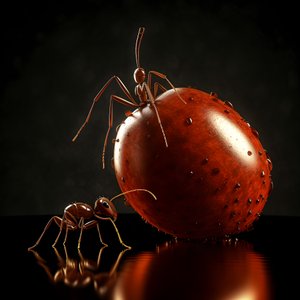 A Brown Ant Climbs a Giant Apple 1
