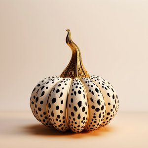 Gold White and Black, Pumpkin on Beige Background 2