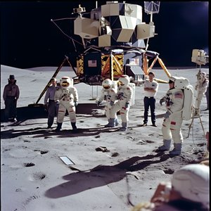 Group of People with TV Camera Showing the Fake Apollo 11 Project 1 by Kurt Heppke