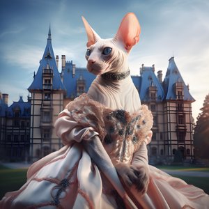 Sphynx Cat in a Ball Gown in Front of a Magnificent Palace in Medieval Style 3