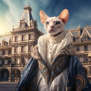 Sphynx Cat in a Ball Gown in Front of a Magnificent Palace in Medieval Style 4