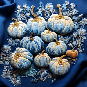 Embroidery Pumpkins in Blue Tones 1