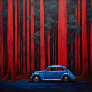 Blue Car in a Red Forest 2
