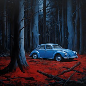 Blue Car in a Red Forest 4