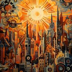 Cogs and Tools Abstract Sunrise 1950s
