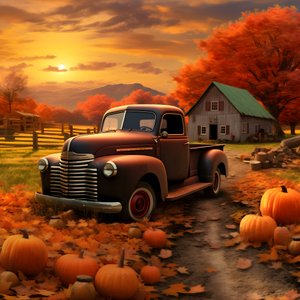 An Old Pickup on an Autumn Evening at Sunset 3