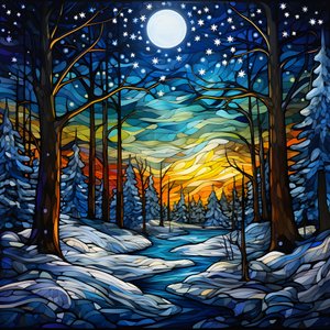 A Scene from the Snowy Forest with Stars 1 by Kurt Heppke