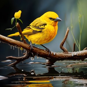 Yellow Bird on a Branch in Water 3