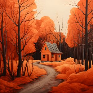Big Red House on Blue Background 2 by Kurt Heppke