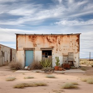 Hyperrealistic Photographic Image of an Old Weathered Warehouse with Faded Paint and Boarded-Up Windows 4 by Kurt Heppke