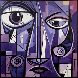 Purple and Gray Geometric Painting with Purple Eye 1