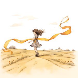 Naive Drawing of a Girl with a Ribbon Dancing 1