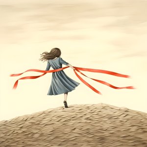 Naive Drawing of a Girl with a Ribbon Dancing 2