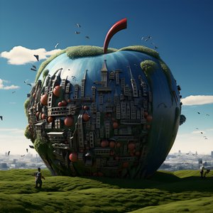 Giant Apple on a Field with Many Small Windows 1