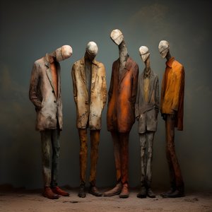 Four Clay Figures of Men Standing Side by Side 1