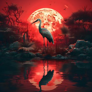 Water and a Big Bird Standing in the Evening Setting for Full Moon 4 by Kurt Heppke