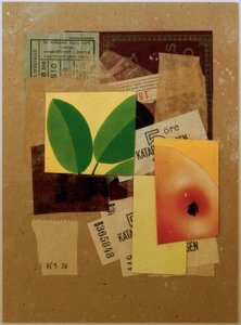 Untitled (With Apple Piece and Green Leaves) by Kurt Schwitters