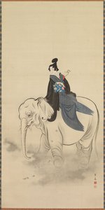Courtesan Riding an Elephant Parody of the Bodhisattva Fugen, 19th Century by Kuwagata Keisai
