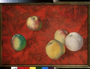 Apples On The Red Background. Painting by Kuzma Sergeyevich Petrov Vodkin