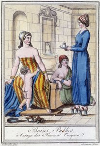 Public baths for the use of Turkish women - in Encyclopedia of Travels by J. Grasset St Sauveur, Deroy, Paris by L.F. Labrousse