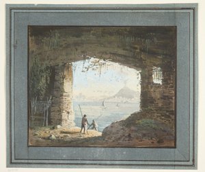 View from Ruins over Bay with Volcano by L. Chipart