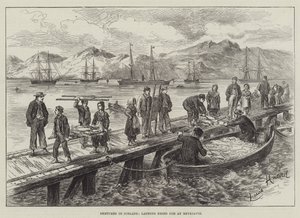 Sketches in Iceland, Landing Dried Cod at Reykjavik by L. Huard