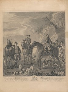 Riders and Hounds Resting in a Rocky Landscape by L. Truchy