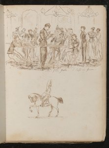 Study of a Café Scene with Soldiers Reading Newspapers Inscribed 