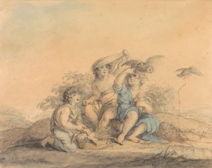 Children with Pet Owls by Lady Diana Beauclerk