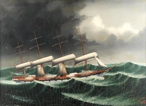 The four masted merchant ship County of Linlithgow in stormy seas