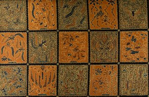 Batik with traditional check pattern, Surakarta, Java, Indonesia, detail by Amadeo (after) Modigliani