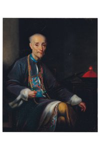 Portrait of Houqua, three-quarter length, seated, in an interior