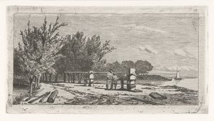 Man and Boy Along the Riverbank by Lambertus  Hardenberg